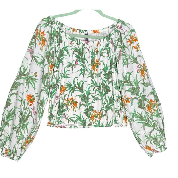 Anthropologie‎ Womens Floral Boho Peasant Blouse XS Long Sleeve Tropical Birds - Picture 2 of 14